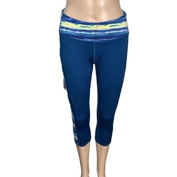 Gaiam Womens Leggings Yoga Pilates Athletic Workout Teal Yellow Medium - Picture 3 of 11